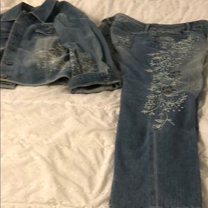 Chico’s jean jacket and matching ankle pants